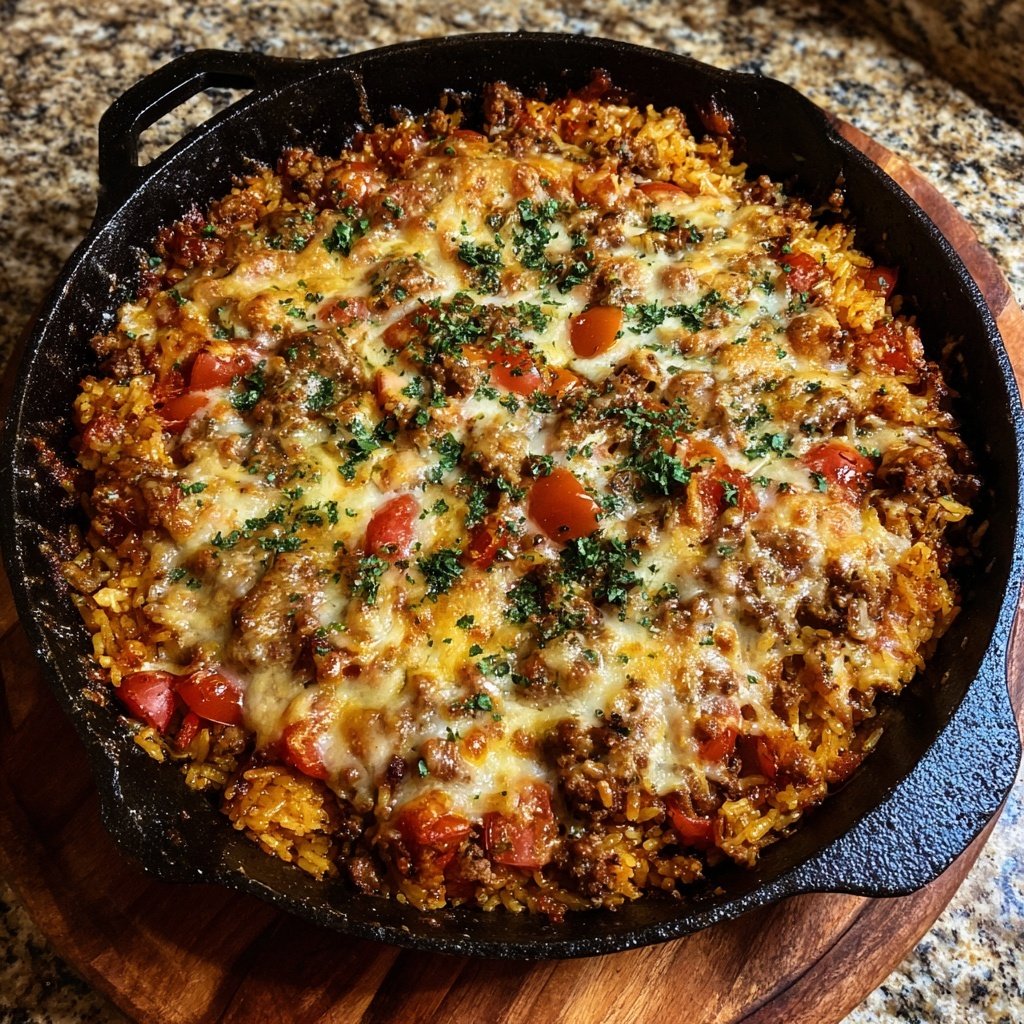 Ground Beef And Tomato Rice Bake