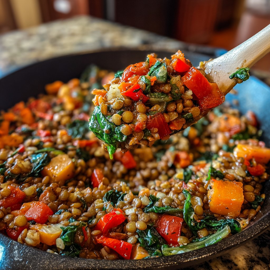 Roasted Veggie Lentil Skillet