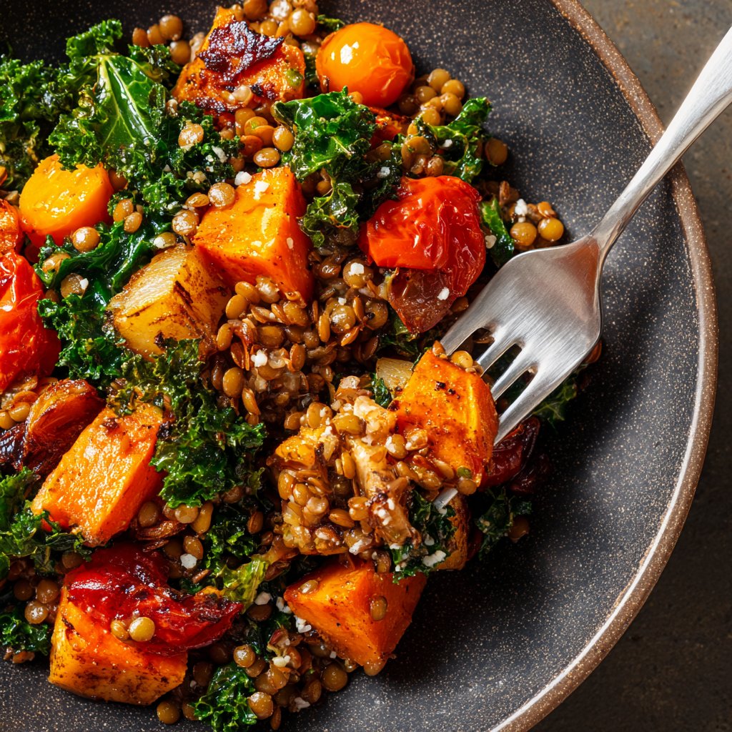 Roasted Veggie Lentil Grain Bowl